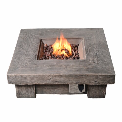 Peaktop Retro Square Propane Gas Fire Pit in Wood - Teamson Perspective: bottom