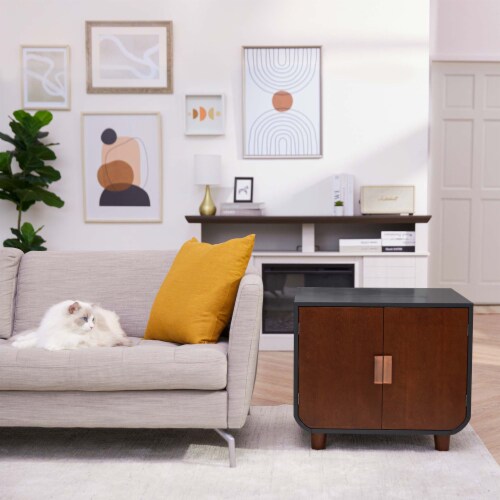 Teamson Pets Decorative Dyad Wooden Cat Litter Box Cabinet & Side Table, Pet Furniture, Brown Perspective: bottom