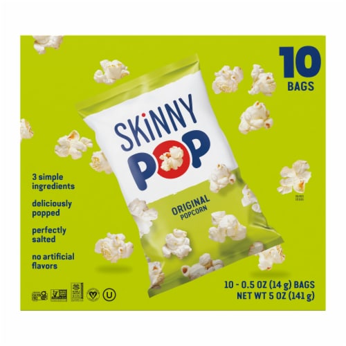 SkinnyPop Gluten-Free Original Popcorn, 0.5 oz Snack-Size Bags, 10 Count Perspective: bottom