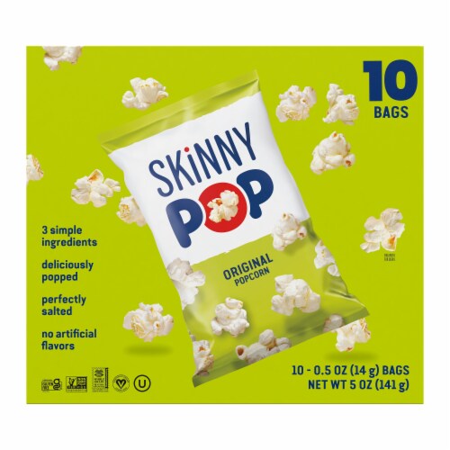 SkinnyPop Gluten-Free Original Popcorn, 0.5 oz Snack-Size Bags, 10 Count Perspective: bottom