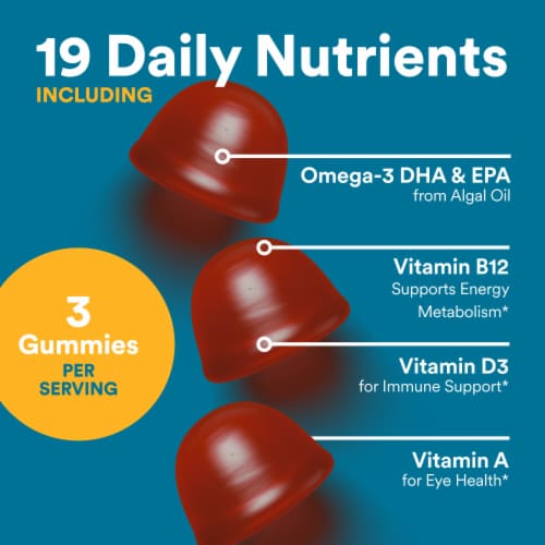 SmartyPants Men's Plus Multivitamin & Omegas Gummies with Vitamins C, D3, B12 & Zinc Perspective: bottom