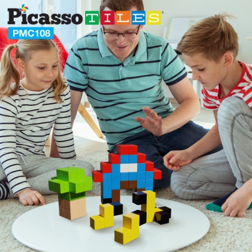 PicassoTiles Magnetic Puzzle Cubes 108 Pieces PMC108 with FREE Ideabook Perspective: bottom
