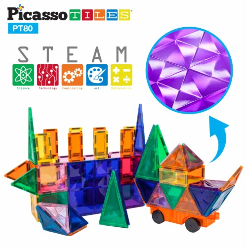 PicassoTiles 80 Piece Magnetic Building Block Set w Car Perspective: bottom