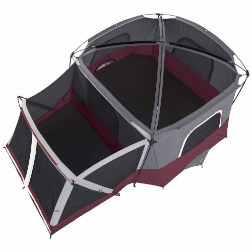 CORE 40072 11 Person Family Outdoor Camping Cabin Tent with Screen Room, Red Perspective: bottom