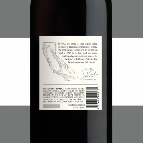 Joel Gott Palisades California Artist Series California Red Wine 750 ml Perspective: bottom