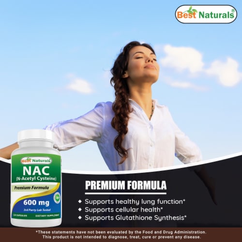 Best Naturals NAC - N Acetyl Cysteine 600 mg 120 Capsules - n Acetyl cysteine - Powerful anti Perspective: bottom