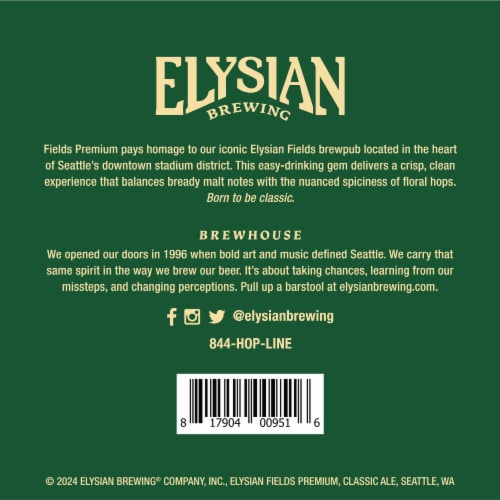 Elysian Brewing Company Fields Premium Classic Ale Craft Beer Perspective: bottom