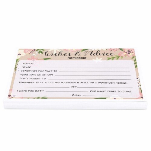 50 Sheet Floral  Wedding Game Cards Marriage Advice for Bridal Shower, Pink Perspective: bottom