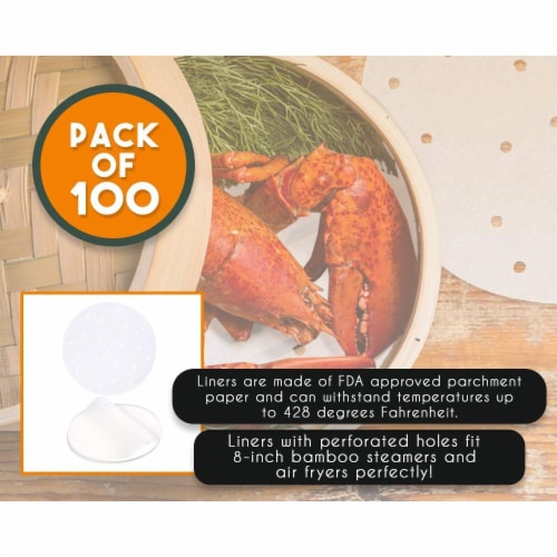 100-Pack 8 Inch Non-Stick Air Fryer Liners, Parchment Paper Sheet, Bamboo Steamer Liners Perspective: bottom