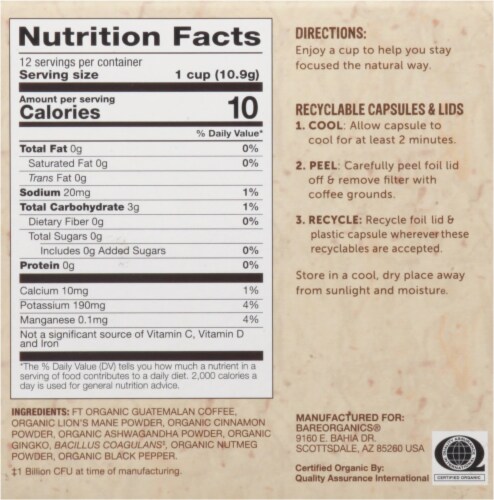 BareOrganics® Focus Coffee with Superfoods Medium Roast Single Serve Cups Perspective: bottom