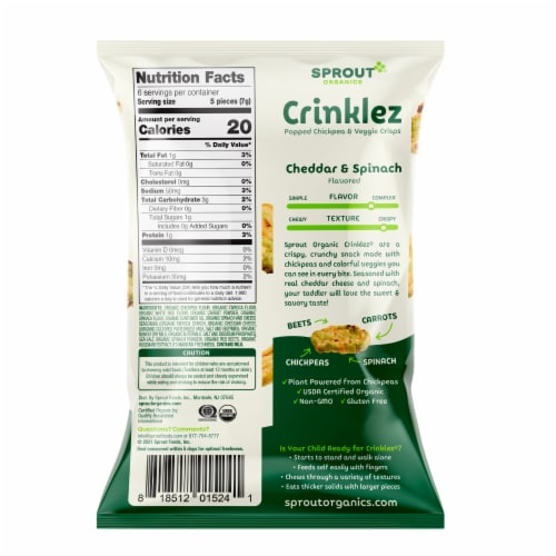 Sprout Organic Crinklez® Cheddar Spinach Popped Veggie Snack Perspective: bottom