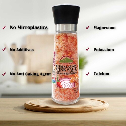Himalayan Chef Pink Salt with Roasted Onion & Red Crushed Pepper, Tall Glass Grinder, 12.5 Oz Perspective: bottom