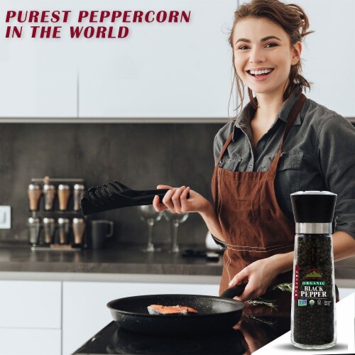 Himalayan Chef Organic Black Pepper, Hand Picked, Sun Dried, Refillable Glass Grinder, 6.4 Oz Perspective: bottom