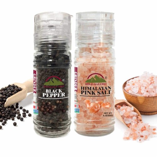 Himalayan Chef Himalayan Pink Salt & Black Pepper, Refillable Small Glass  Grinder, Set of 2, 2 Count - Fry's Food Stores