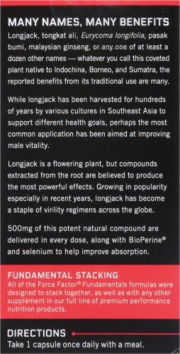 Force Factor Longjack Tongkat Ali 500mg Capsules Perspective: bottom