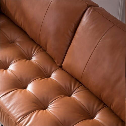 Stanton leather sofa with tufted seat and back in camel discount