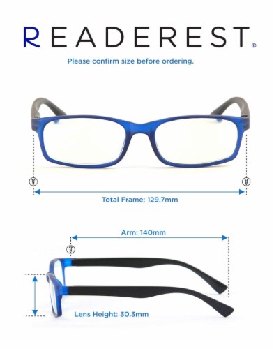 Readerest Blue/Black Reading Glasses, 0.00 Magn. Computer Glasses, Anti Glare, Eyestrain, UV Perspective: bottom