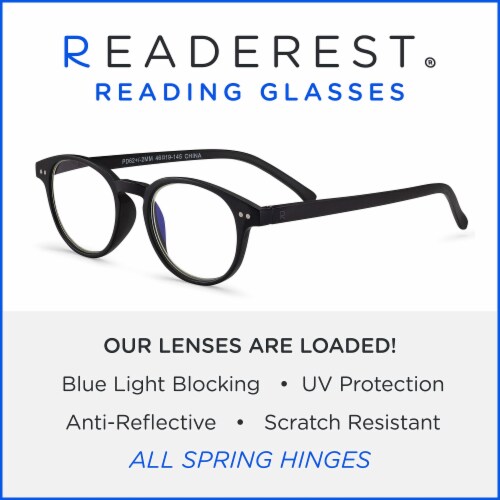 Readerest Black Round Light Blocking Reading Glasses (Zero Magnification) Computer Glasses Perspective: bottom