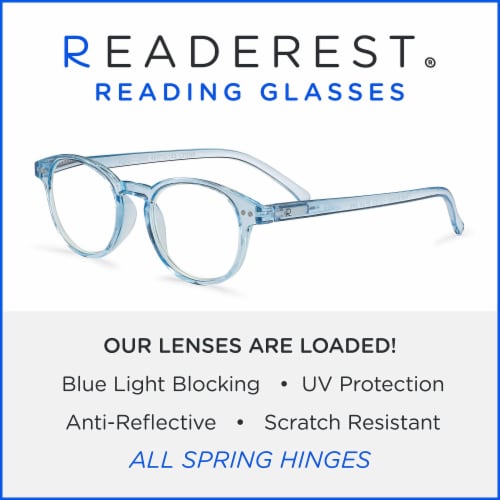 Readerest Round Light Blue Blocking Reading Glasses (2.75 Magnification) Computer Glasses Perspective: bottom