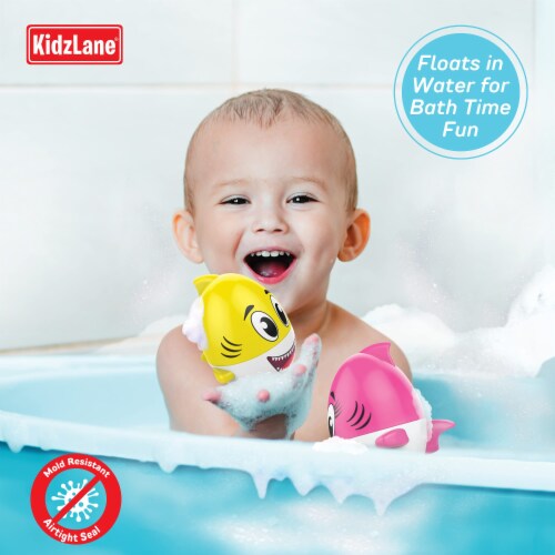 Kidzlane Shark Bath Toy 2-Pack | Pink & Yellow with Sound Effects Perspective: bottom