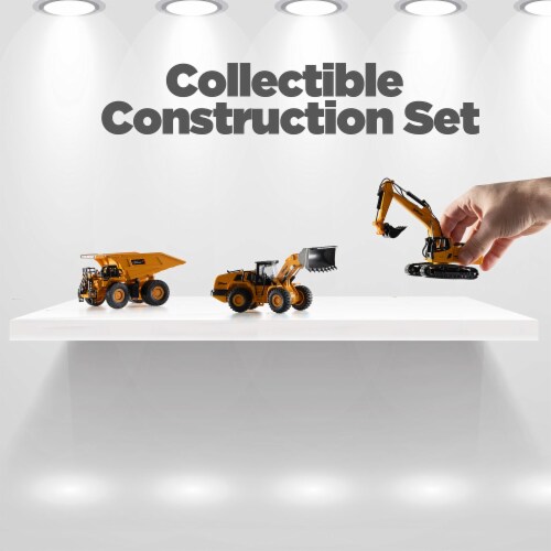 Top Race Loader, Excavator & Dump Truck Metal Diecast Construction Toys Set of 3, 1:60 Scale Perspective: bottom