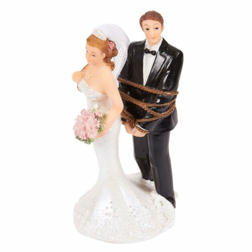 Juvale Fun Wedding Couple Figures Decorations Cake Topper - Bride Tied up Groom Figurines Perspective: bottom