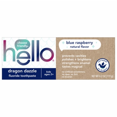 hello Dragon Dazzle Kids Toothpaste with Fluoride Blue Raspberry Toothpaste Perspective: bottom