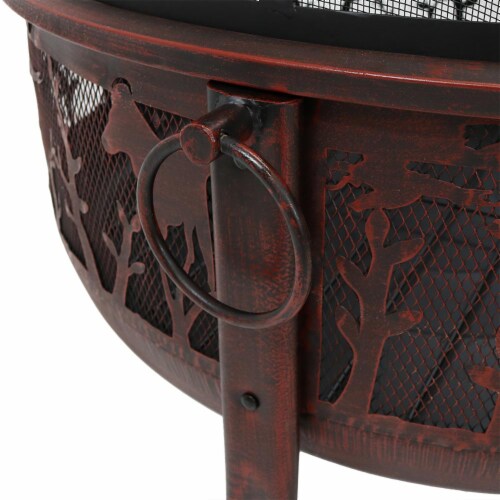 Sunnydaze 30" Fire Pit Steel with Pheasant Hunting Design and Spark Screen Perspective: bottom