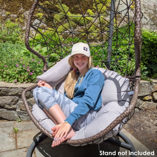 Sunnydaze Danielle Hanging Egg Chair - Resin Wicker - Gray Cushions, 52