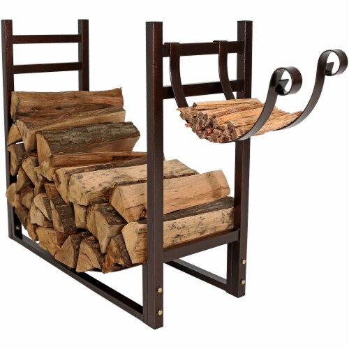 Sunnydaze 33 in Steel Firewood Log Rack with Kindling Holder - Bronze Perspective: bottom