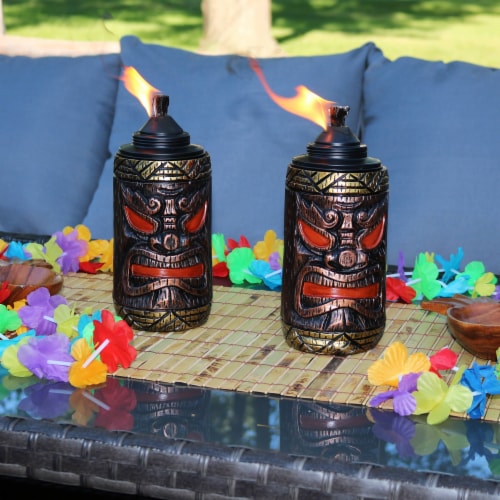 2-Pack Patio Torches Tiki Face Outdoor Lawn Tabletop Decor Adjustable Height Perspective: bottom