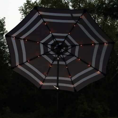 Sunnydaze 9 ft Solar Patio Umbrella with Lights, Tilt, and Crank - Navy Perspective: bottom