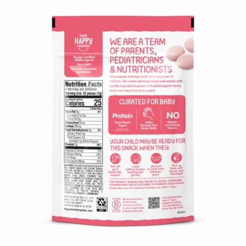 Happy Baby Organic Greek Yogis Freeze-Dried Greek Yogurt & Fruit Snacks Strawberry Banana Bag Perspective: bottom