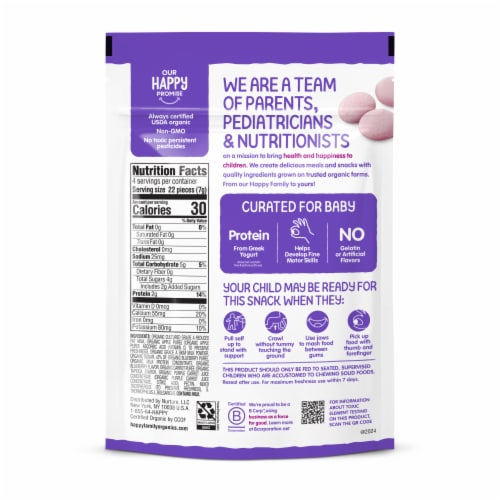 Happy Baby Organic Greek Yogis Fruit & Veggie Snacks Blueberry & Purple Carrot Bag Perspective: bottom