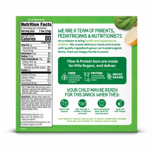Happy Tot Fiber & Protein Gluten Free Oat Bar Organic Apples & Spinach Box Perspective: bottom