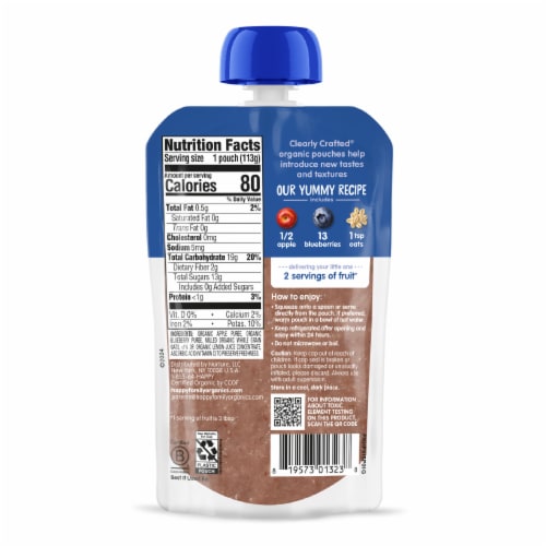 Happy Baby Clearly Crafted Stage 2 Apples Blueberries & Oats Pouch Perspective: bottom