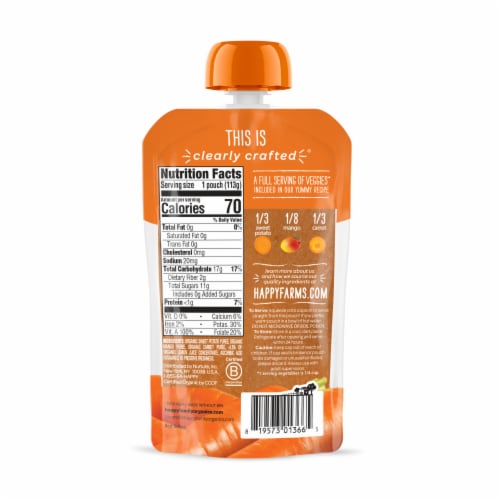 Happy Baby Clearly Crafted Stage 2 Sweet Potatoes Mangos & Carrots Pouch Perspective: bottom