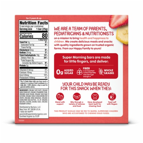 Happy Tot® Organics Super Foods Bananas, Strawberries & Sunflower Butter Gluten Free Oat Bar Snack Perspective: bottom