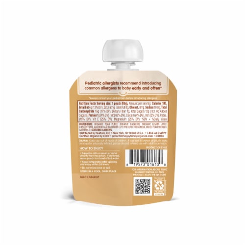 Happy Baby Organics Nutty Blends Stage 2 Pears & Cashew Butter Organic Baby Food Pouch Perspective: bottom
