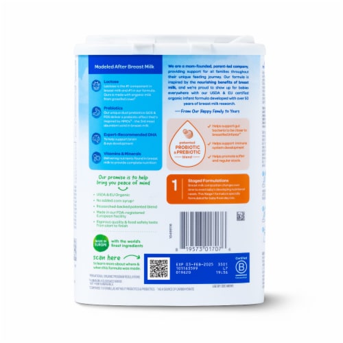 Happy Baby Organics Stage 1 Organic Infant Formula Container Perspective: bottom