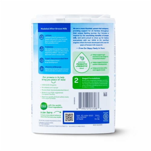 Happy Baby Organics Stage 2 Organic Infant Formula Container Perspective: bottom