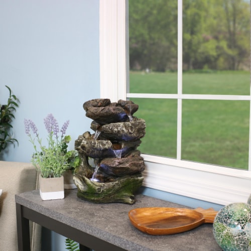 Tabletop Indoor Water Fountain LED Lights 14 5-Step Rock Falls Waterfall Decor Perspective: bottom