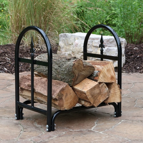 Sunnydaze Indoor-Outdoor Black Steel Firewood Log Rack and Cover