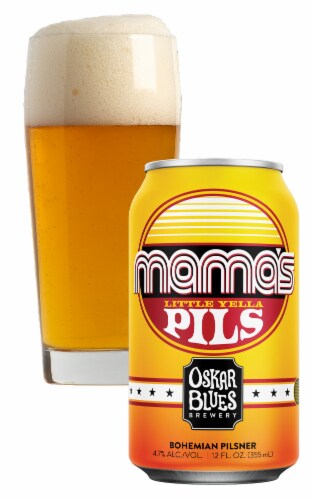 Oskar Blues Mama's Little Yella Pils Bohemian Pilsner Craft Beer Perspective: bottom
