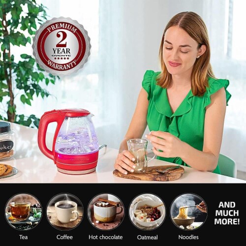 Ovente Glass Electric Kettle with LED Light and Auto Shut-off, Red 1.5L,  1.5 L - Kroger