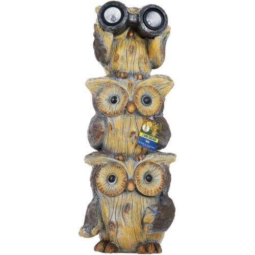 Alpine 25 In. H. Solar 3-Owl Statue with LED Binoculars QWR1064SLR Perspective: bottom
