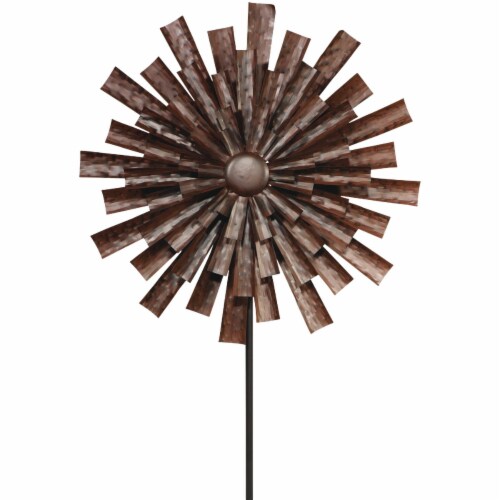 Alpine 81 In. H. Bronze Floral Kinetic Windspinner Garden Stake MZP588 Perspective: bottom