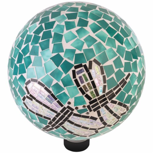 Alpine 10 In. Dia. Mosaic Dragonfly Duo Glass Gazing Globe HMD194 Perspective: bottom