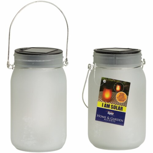 Alpine 4 In. Dia. Dancing Flame LED Solar Glass Jar Patio Lantern (Set of 2) Perspective: bottom