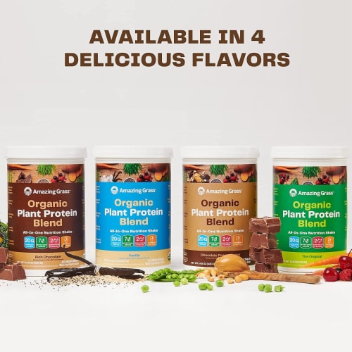 Amazing Grass Organic Plant Protein Blend: Vegan Rich Chocolate Protein Powder Perspective: bottom